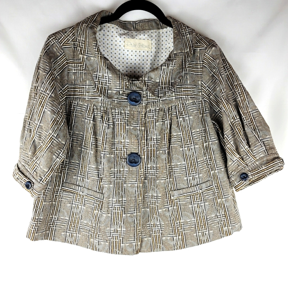 River Island Women's Cropped Brown Plaid Jacket Size 8